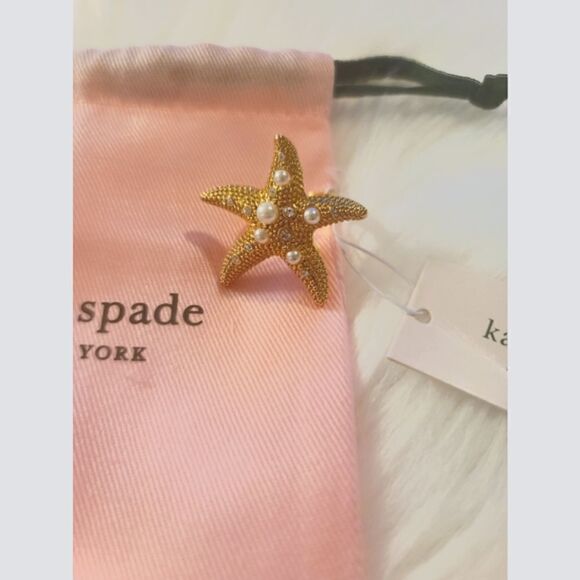 Kate Spade Sea Star ring size 5 gold color with white stones - Picture 1 of 12